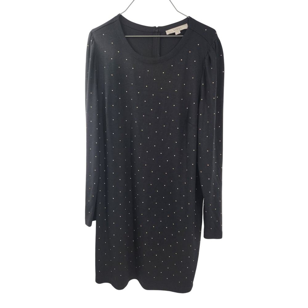 LOFT Black Long Sleeve Polka Dot Dress Womens Size Large L